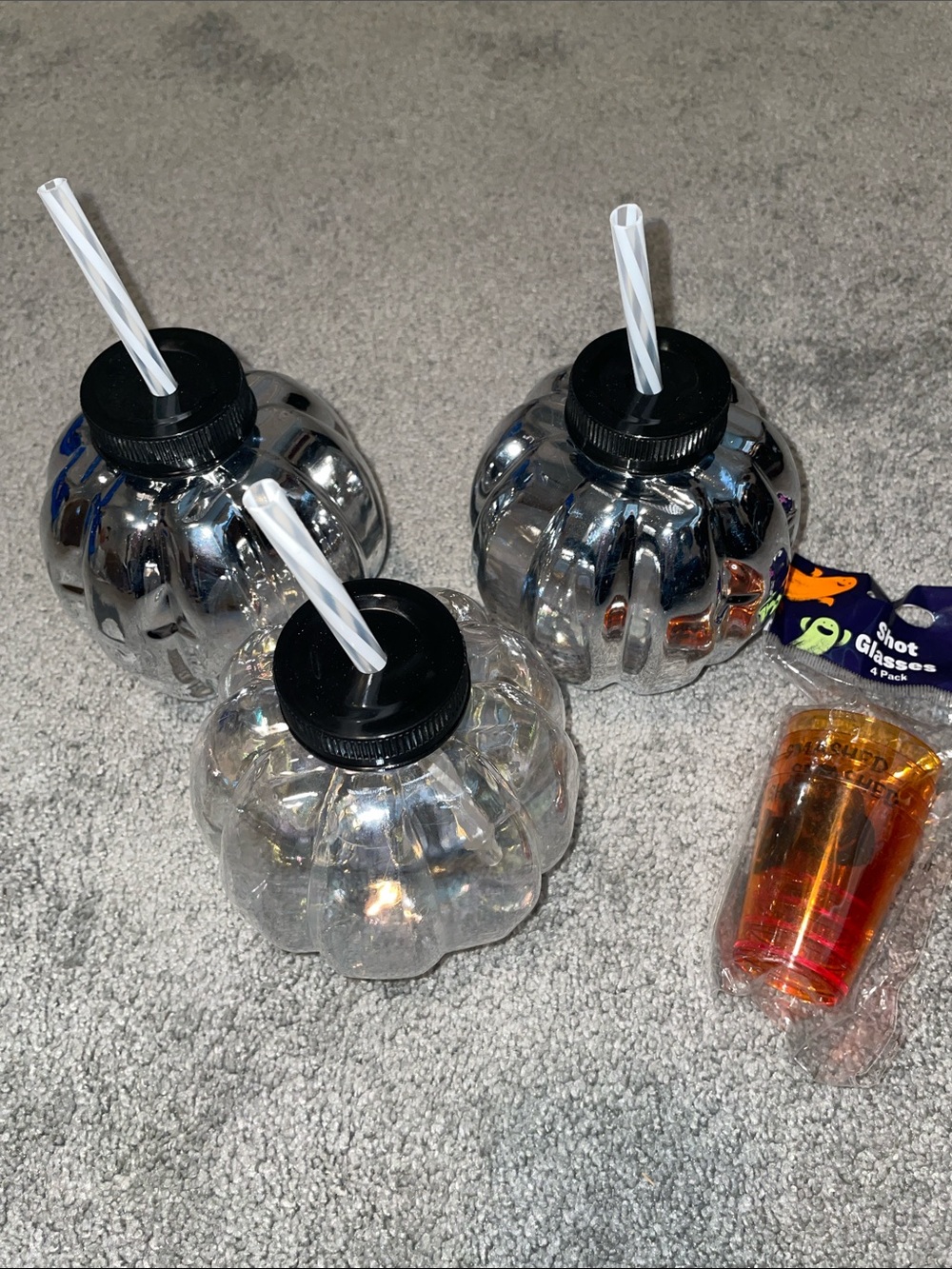 Halloween Pumpkin Cups with Straws + shot glasses